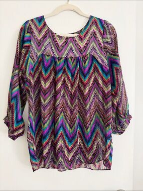 Tory Burch Purple Teal Multicolor Chevron Blouse
